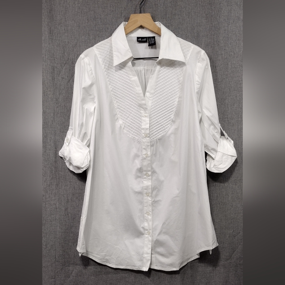 NWOT Will Smith Button Shirt Womens L White Office Career Business Casual 90s